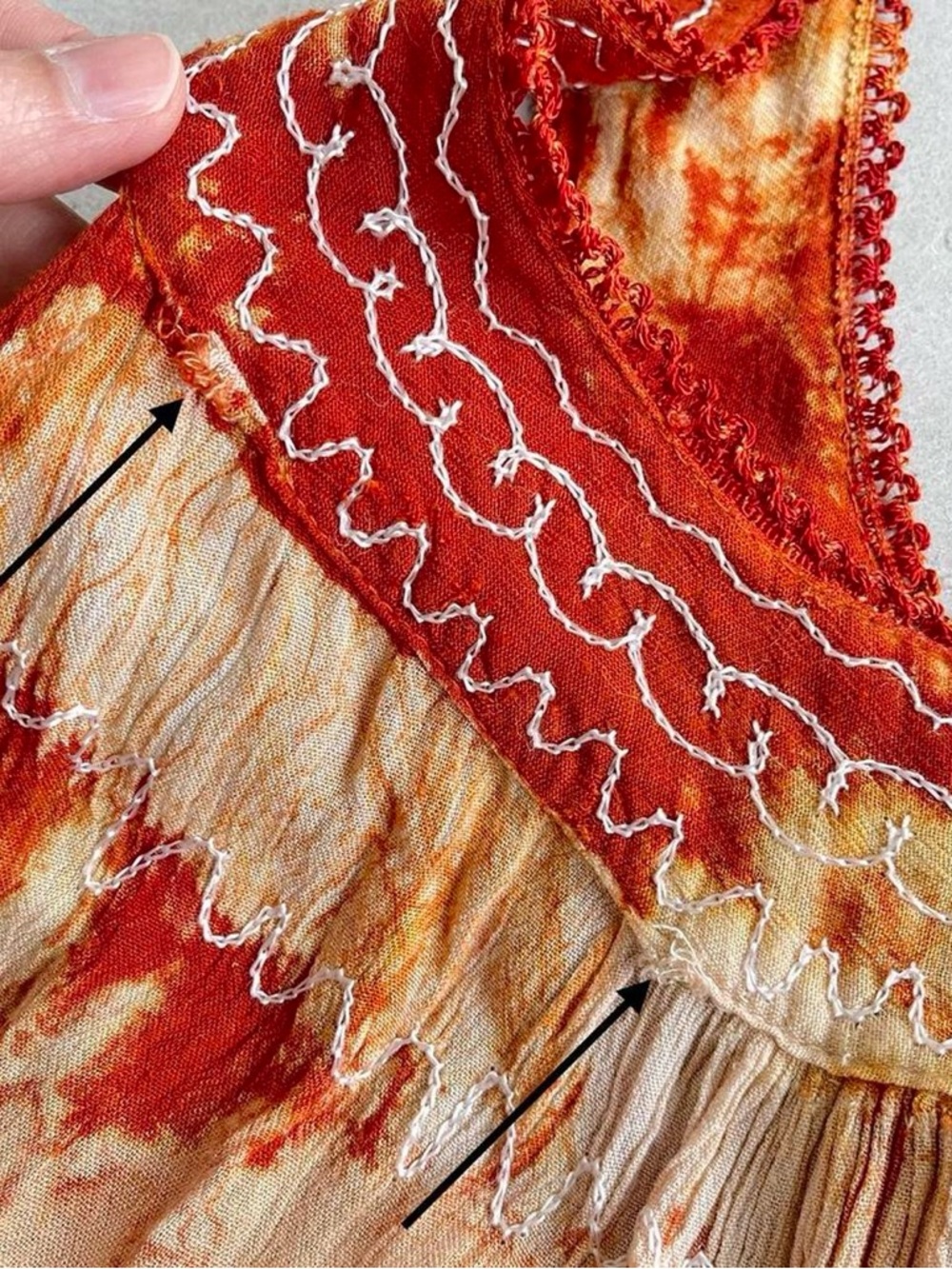 Earthy Boho Hippie Orange Green Tie Dye Embroidered Tunic Top Tank OS Summer - Picture 8 of 8
